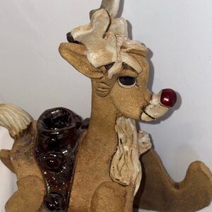 Rustic Reindeer Art Sculpture Clay Handmade candle holder